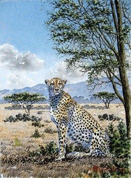 Leopard Painting - Thiongo Cheetah on the Savannah panther